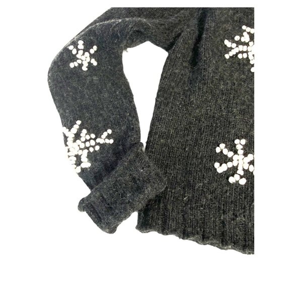 Marsh Landing Hand Knit Crew Snowflake Wool Blend Sweater Charcoal Gray M - Picture 7 of 12